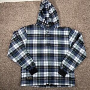 Vermont Flannel Co Mens Medium Blue Green Plaid Organic Cotton Hoodie Pullover